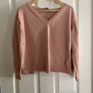 Everlane Pink Cropped Cotton V-neck Sweater